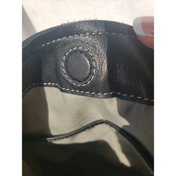 Alco Soft Leather Handbag Rowan Hobo Black Leather Ivory Trim Magnet Closer - Picture 7 of 14